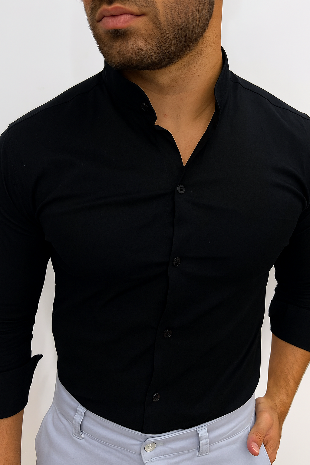 Camisa Gola Padre Fibra de Bambu - Preta