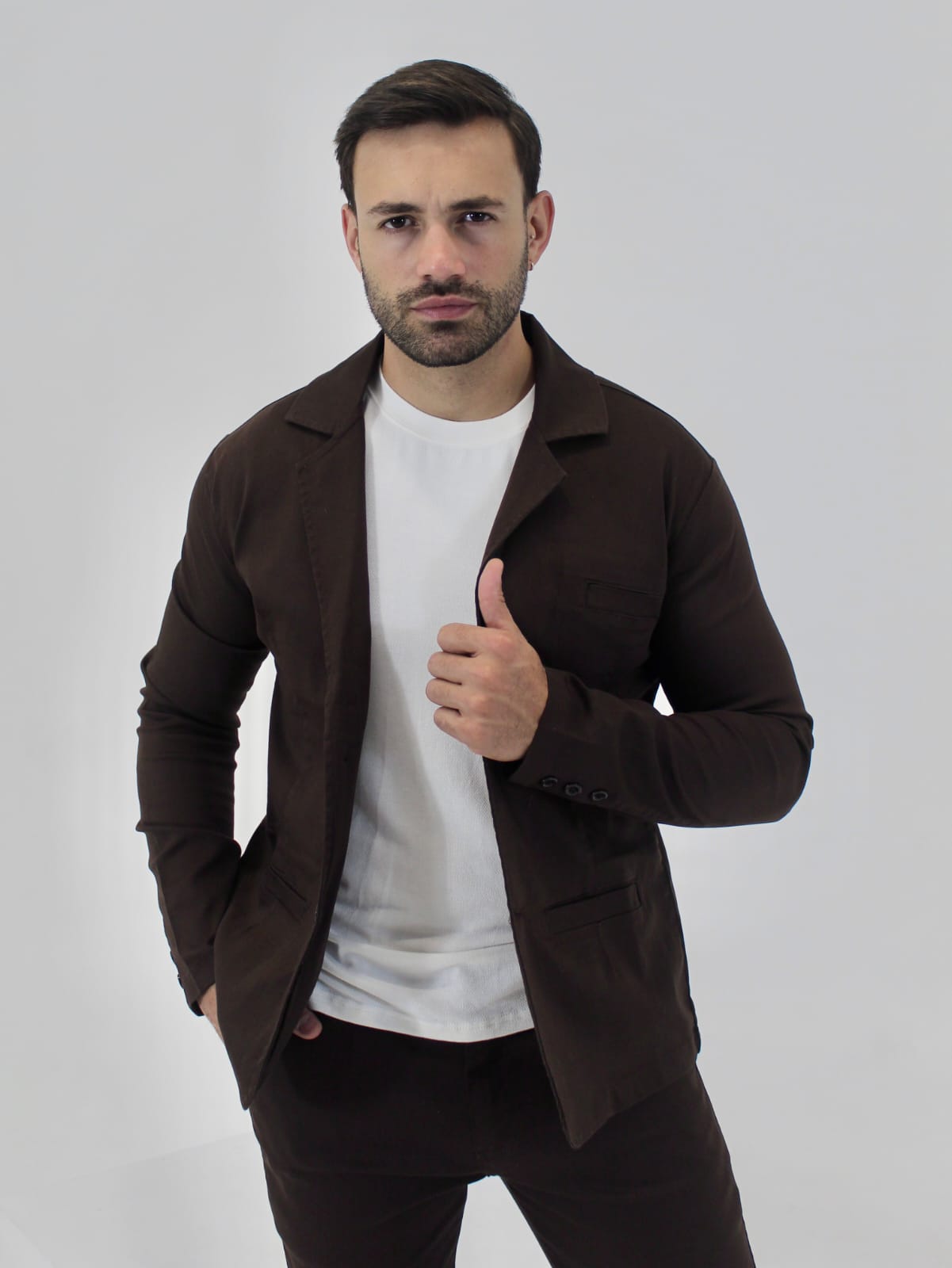 Blazer Sarja com Elastano - Marrom