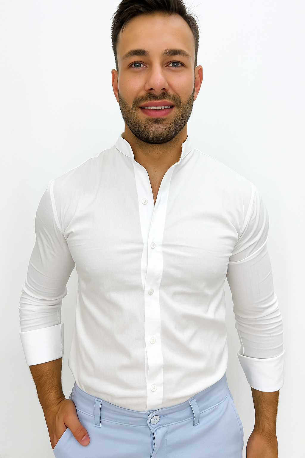 Camisa Gola Padre Fibra de Bambu - Branca