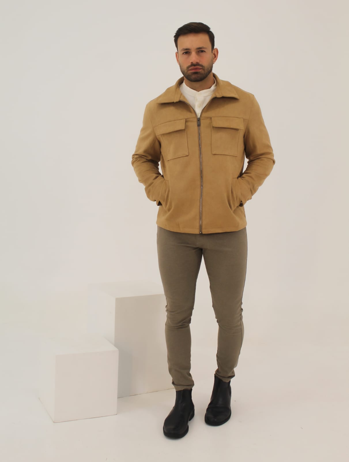 Jaqueta Sued Zíper - Caqui