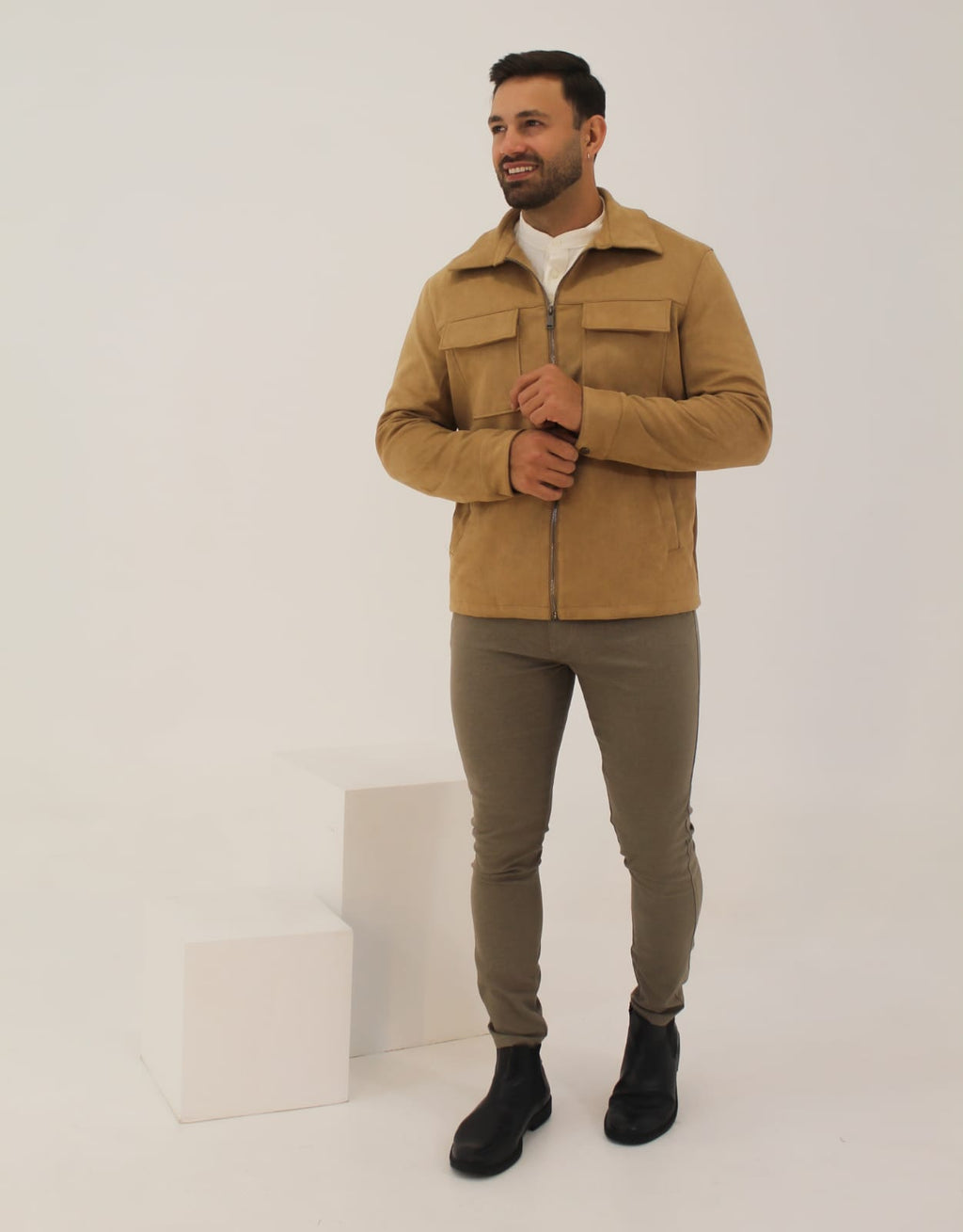 Jaqueta Sued Zíper - Caqui