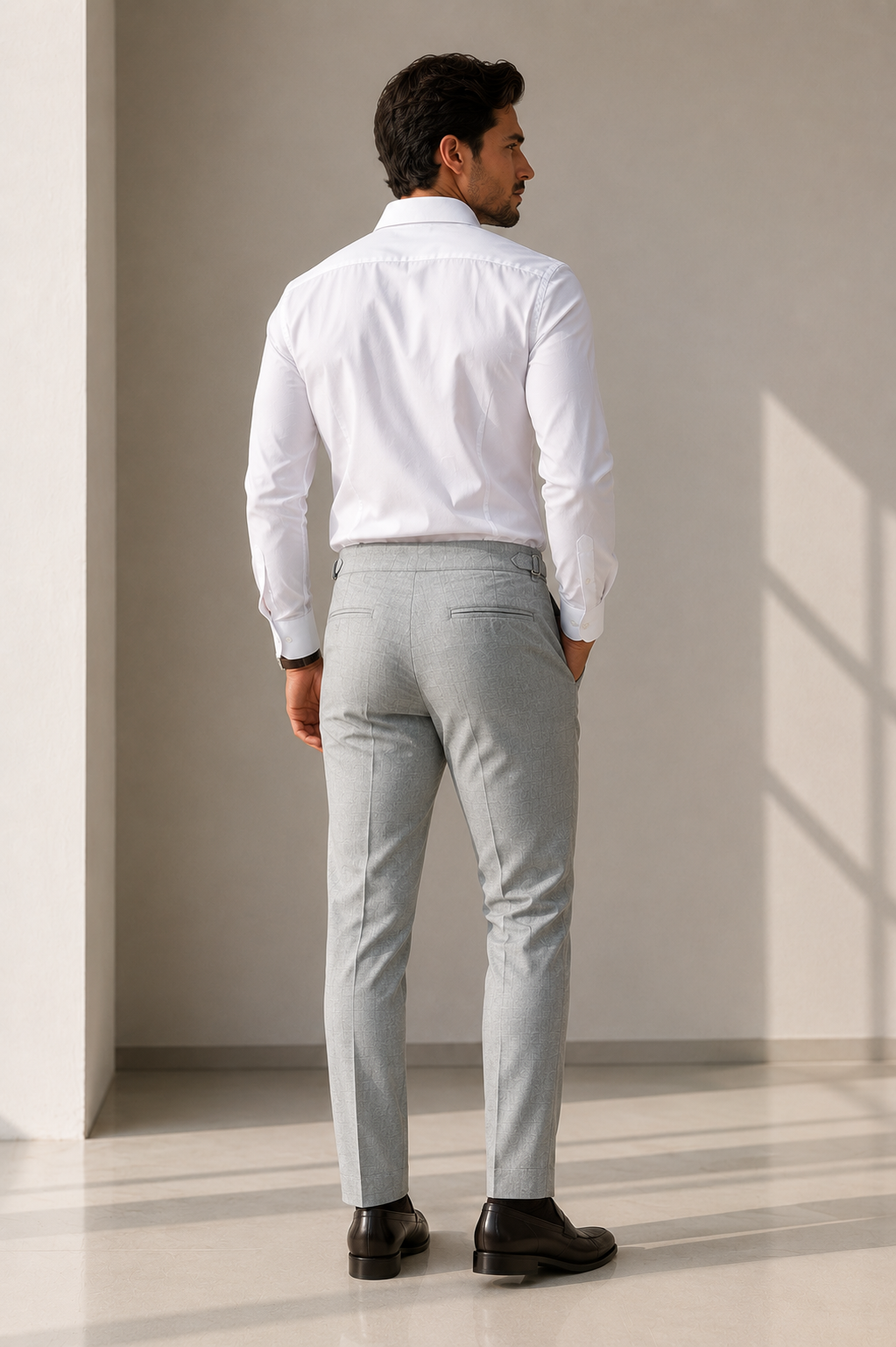 Calça Premium Alfaiataria com Ajuste Lateral - Cinza Xadrez