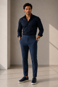 Calça Premium Alfaiataria com Ajuste Lateral - Azul Marinho Xadrez