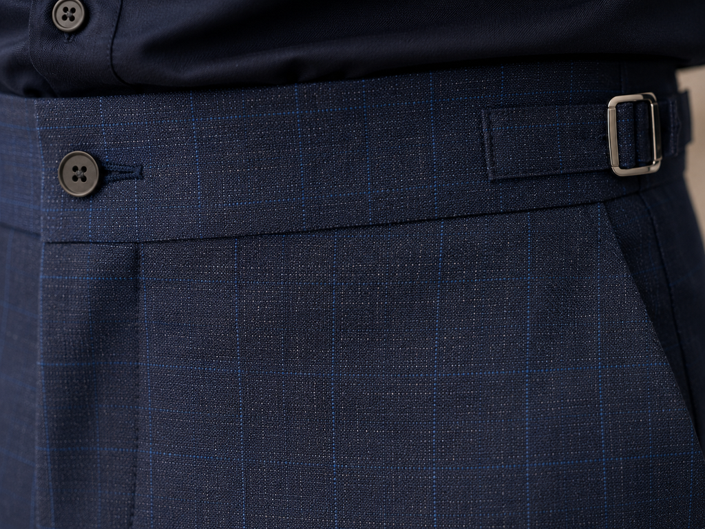 Calça Premium Alfaiataria com Ajuste Lateral - Azul Marinho Xadrez