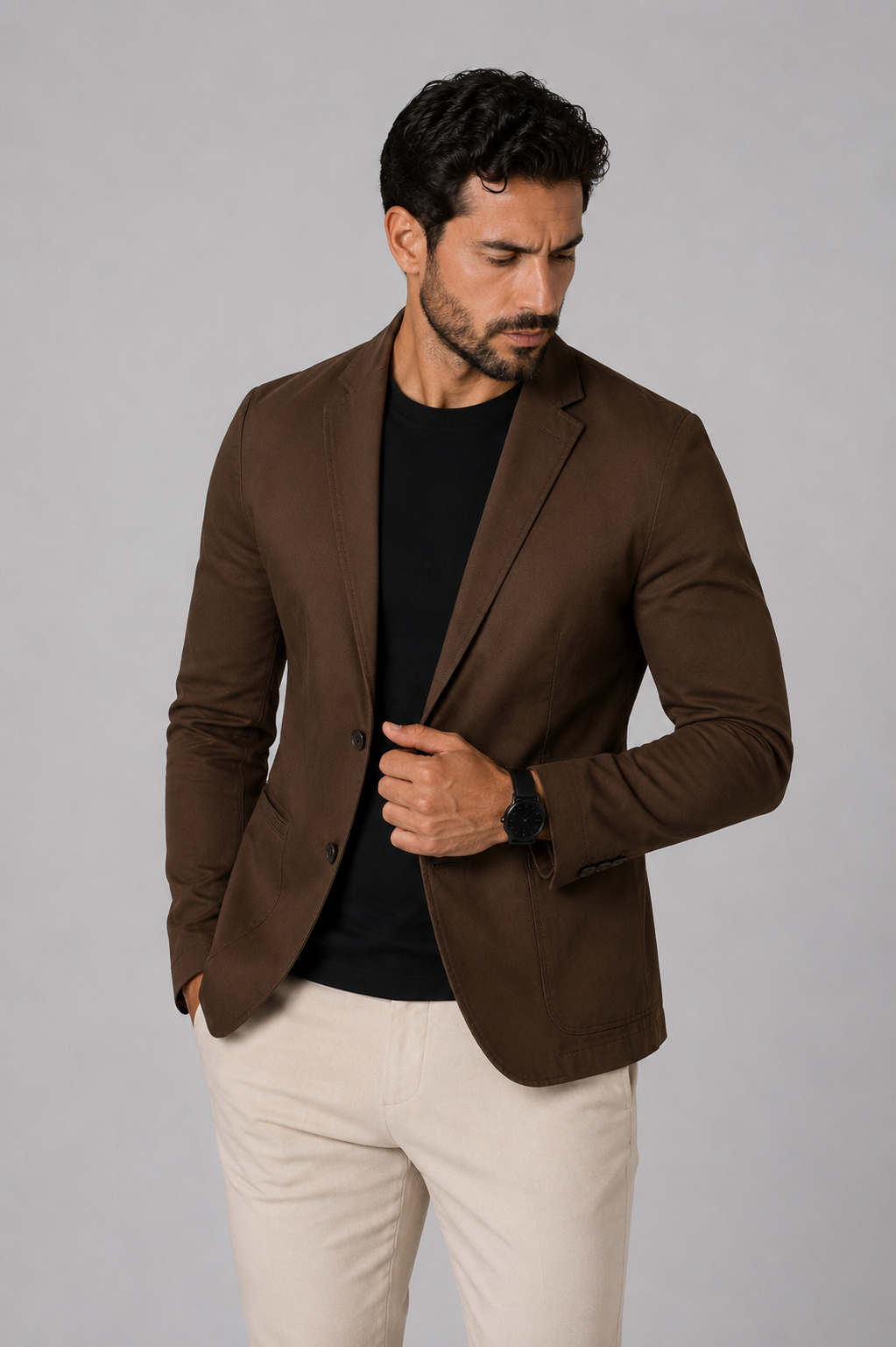 Blazer Premium Masculino Slim Sarja com Elastano - Marrom