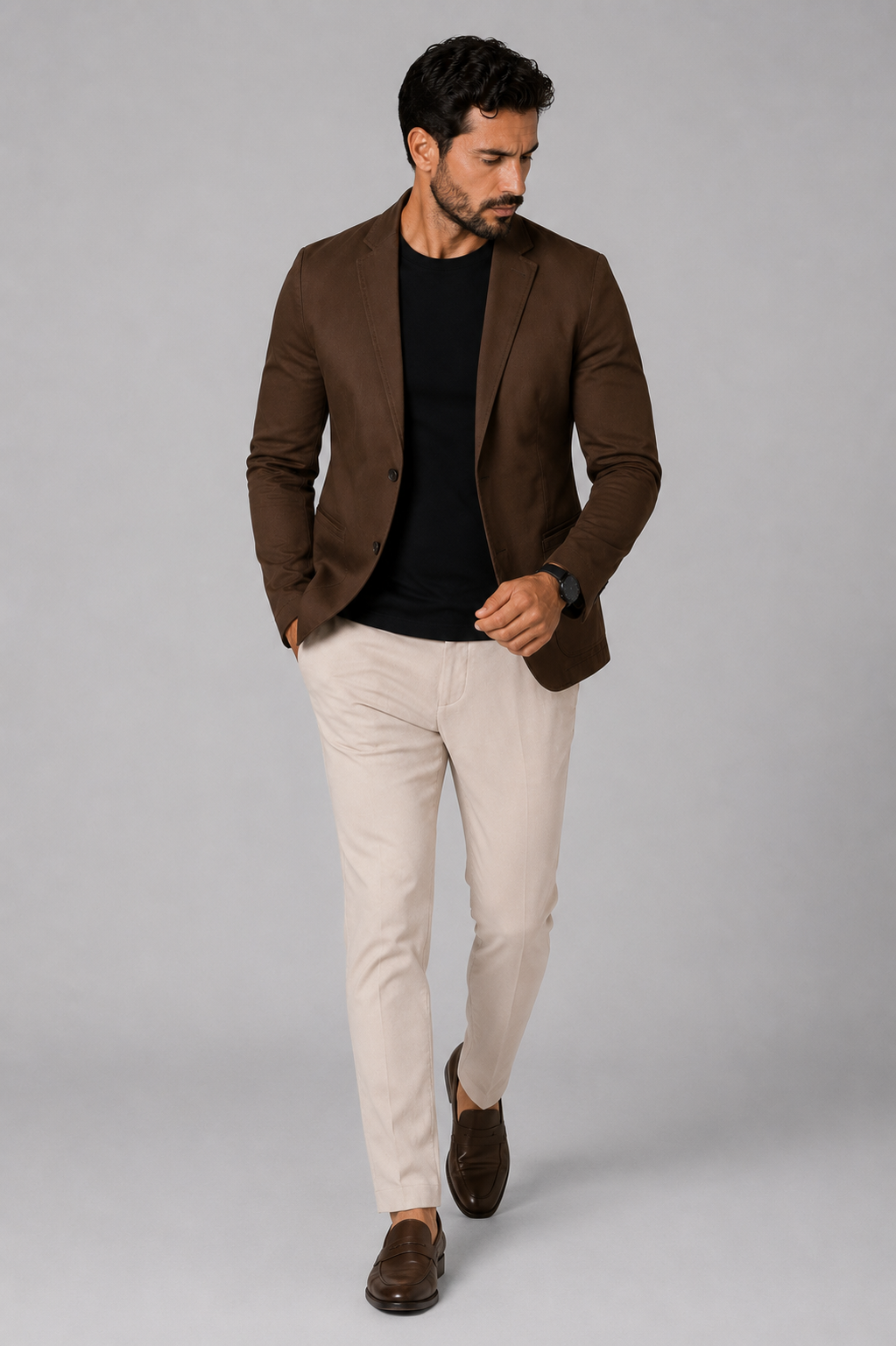 Blazer Premium Masculino Slim Sarja com Elastano - Marrom