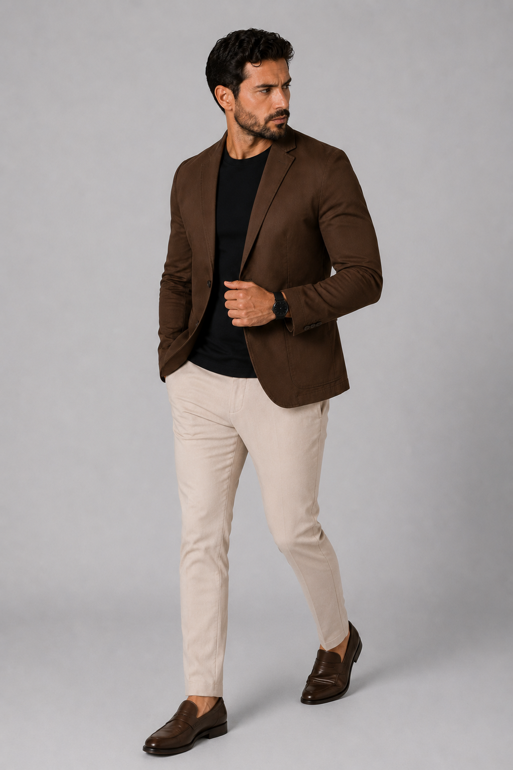 Blazer Premium Masculino Slim Sarja com Elastano - Marrom