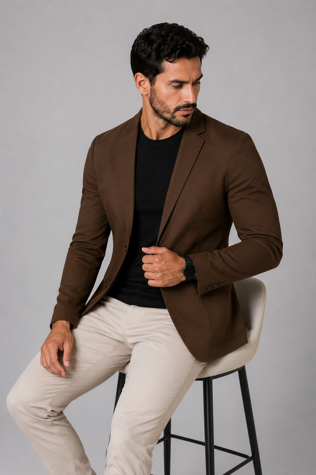 Blazer Premium Masculino Slim Sarja com Elastano - Marrom