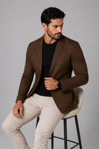 Blazer Premium Masculino Slim Sarja com Elastano - Marrom