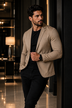 Blazer Masculino Slim Sarja com Elastano - Beje