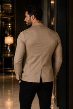 Blazer Masculino Slim Sarja com Elastano - Beje
