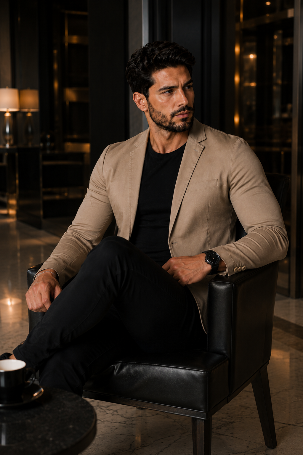 Blazer Masculino Slim Sarja com Elastano - Beje