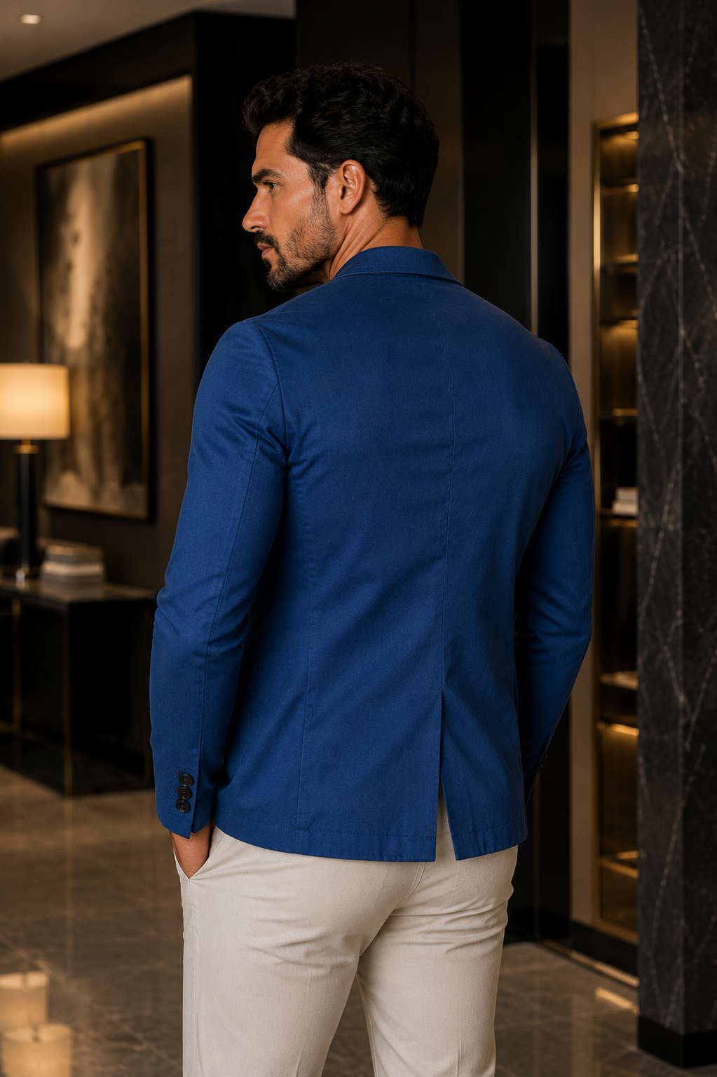 Blazer Masculino Slim Sarja com Elastano - Azul Petróleo