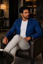 Blazer Masculino Slim Sarja com Elastano - Azul Petróleo