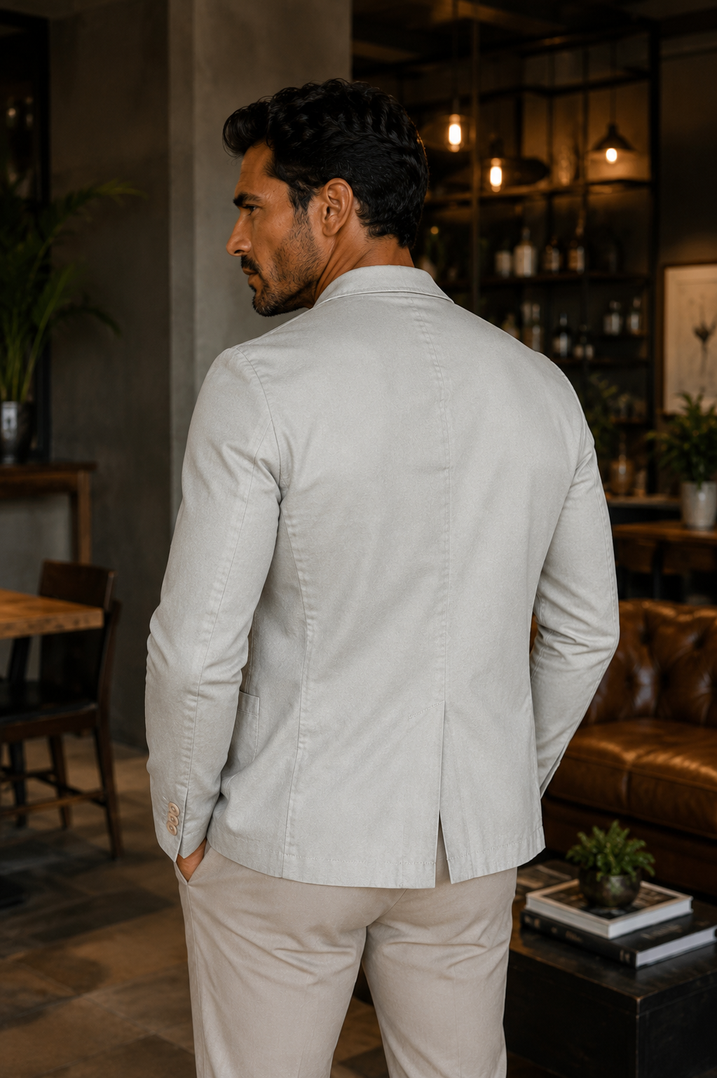 Blazer Masculino Slim Sarja com Elastano - Branco Gelo