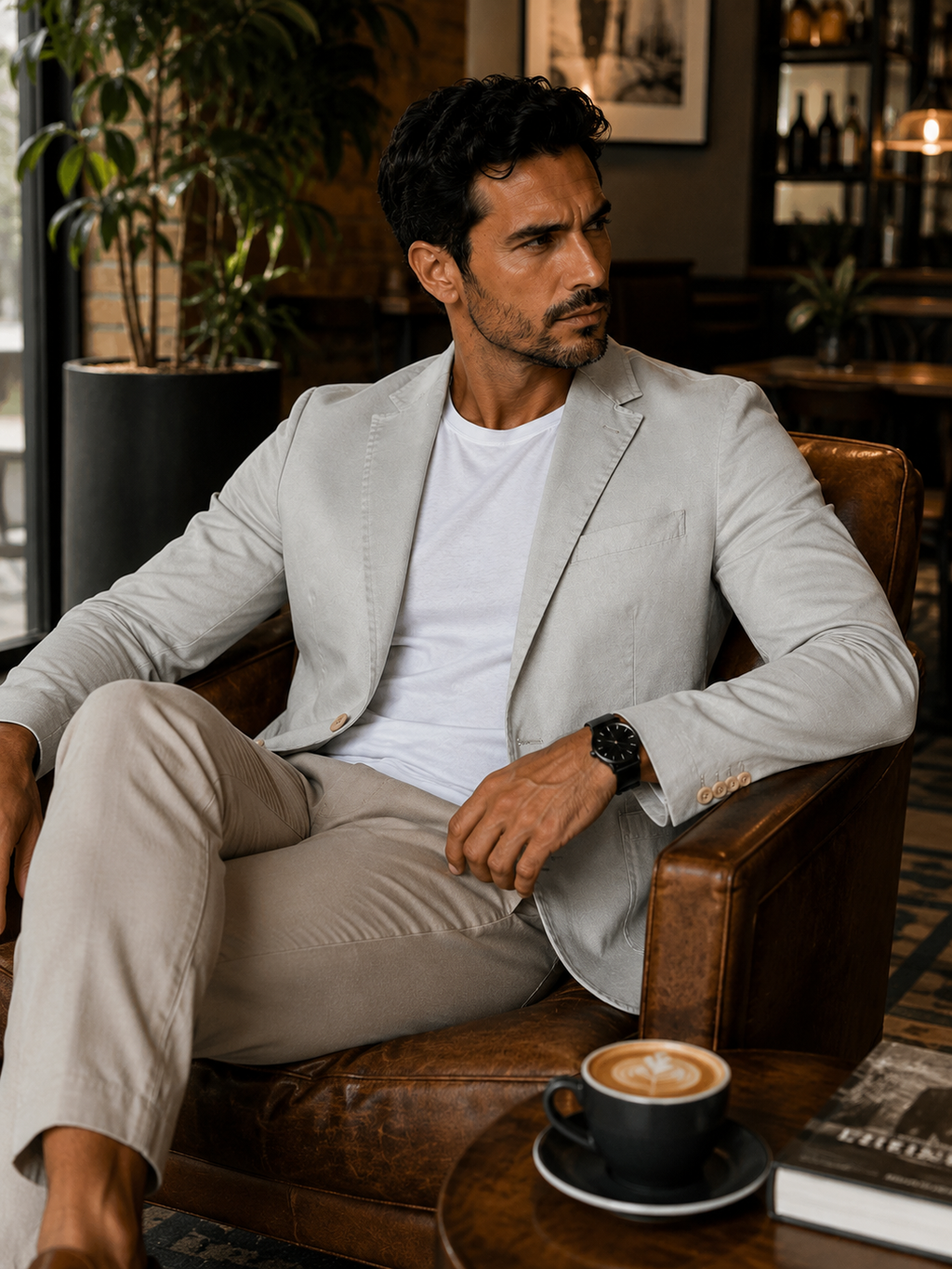 Blazer Masculino Slim Sarja com Elastano - Branco Gelo