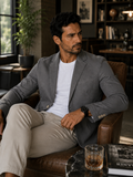 Blazer Masculino Slim Sarja com Elastano - Cinza Claro