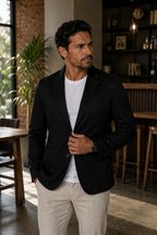 Blazer Masculino Slim Sarja com Elastano - Preto