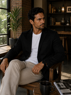 Blazer Masculino Slim Sarja com Elastano - Preto