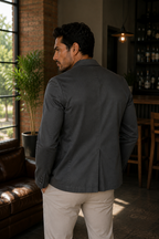 Blazer Masculino Slim Sarja com Elastano - Cinza Chumbo