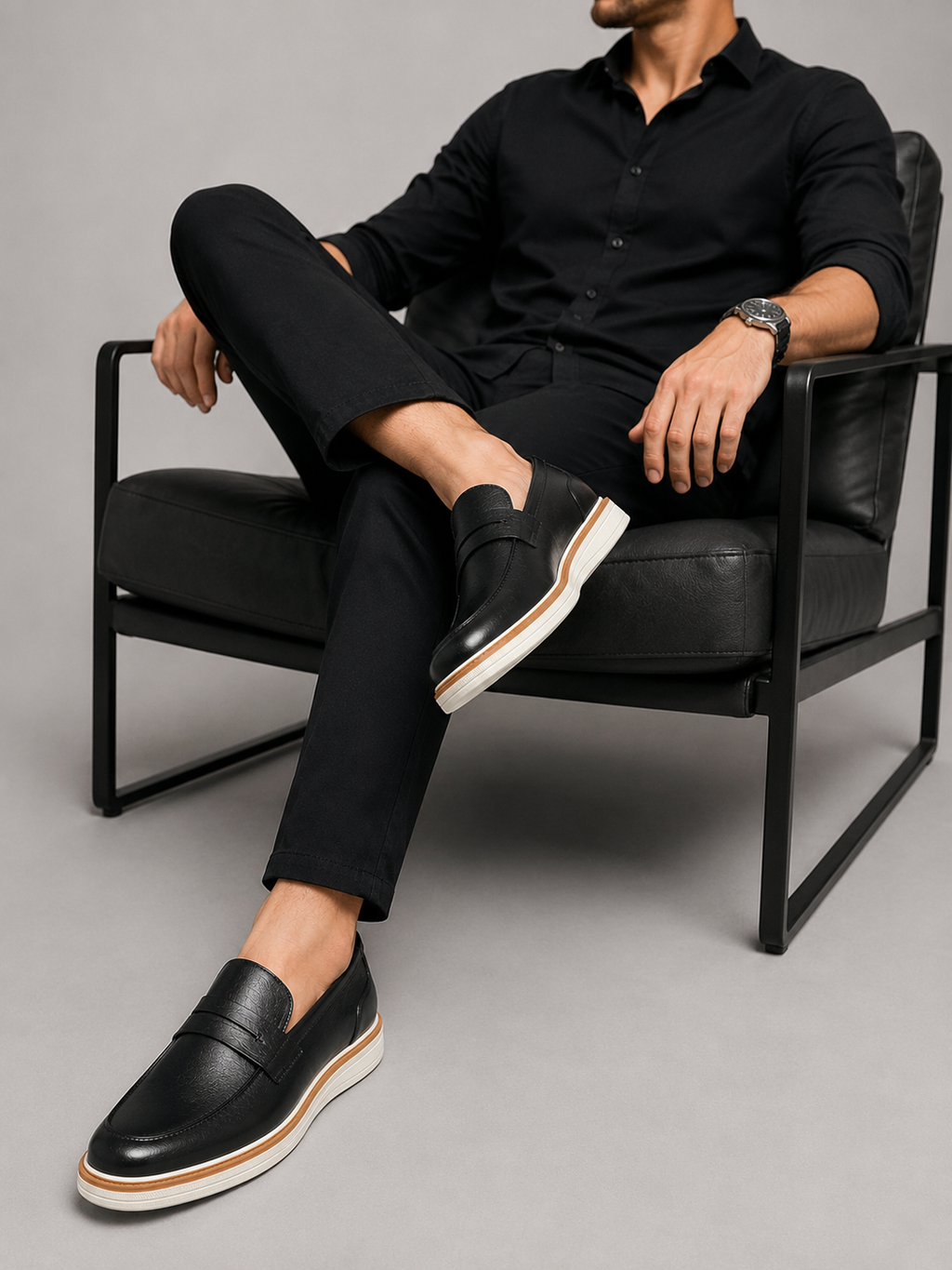 Mocassim Romano Black Em Couro Legitimo