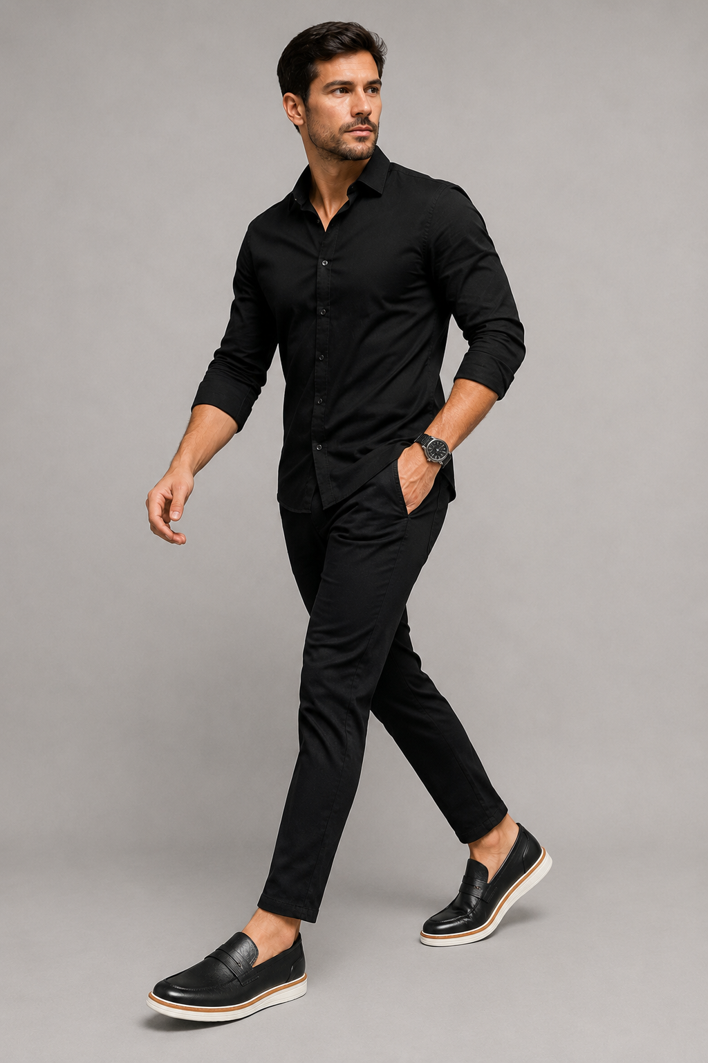 Mocassim Romano Black Em Couro Legitimo