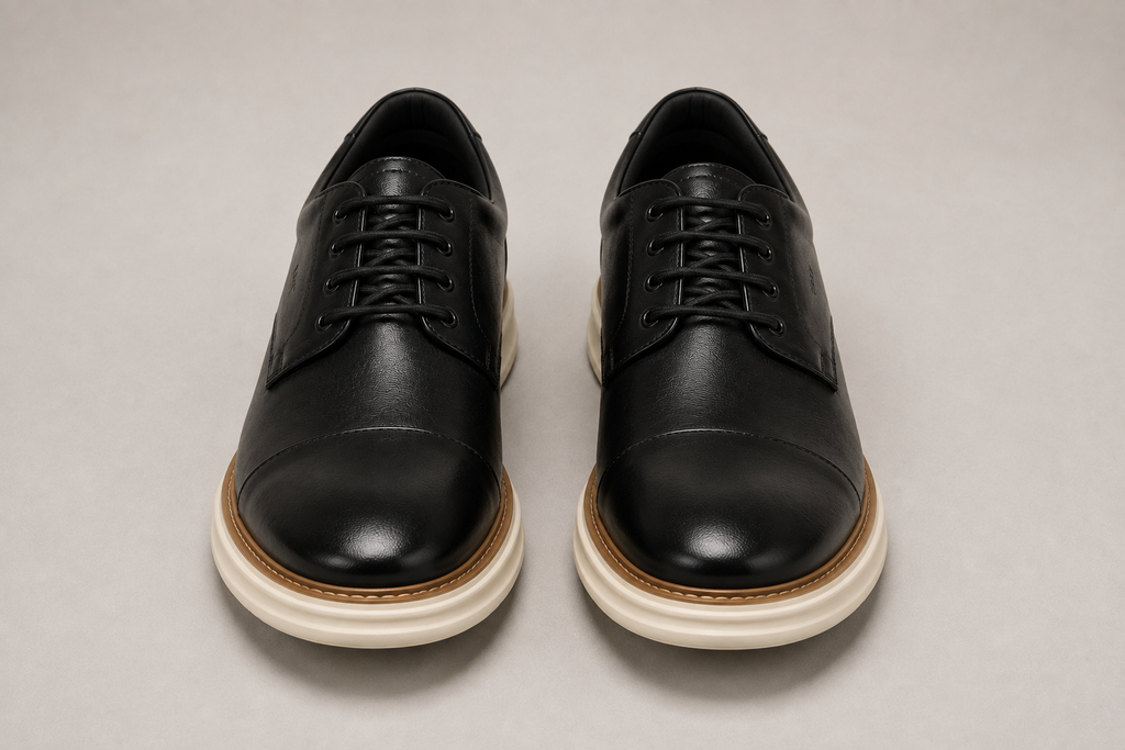 Sapato Derby Casual Premium Em Couro Legitimo - Preto