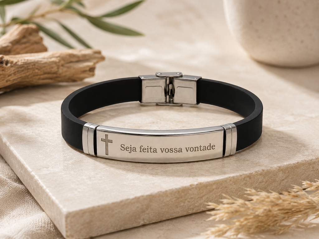 Pulseira Bracelete Aço Inox "Seja Feita Vossa Vontade"