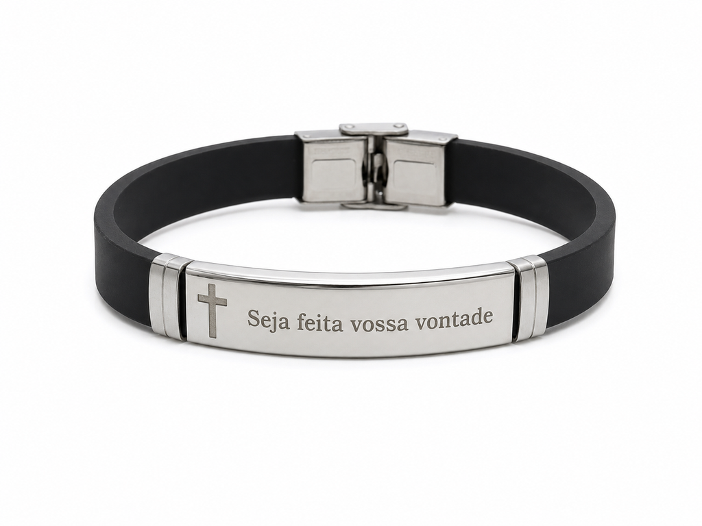 Pulseira Bracelete Aço Inox "Seja Feita Vossa Vontade"
