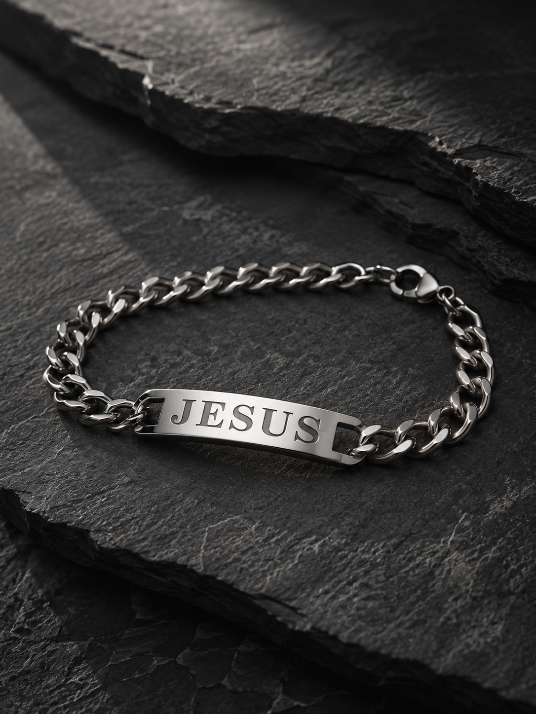 Pulseira Prata Aço Inox Jesus
