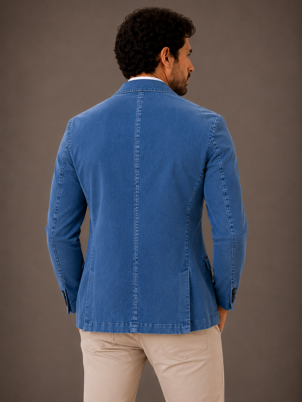 Blazer Premium Masculino Slim Sarja com Elastano - Azul Jeans