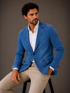 Blazer Premium Masculino Slim Sarja com Elastano - Azul Jeans