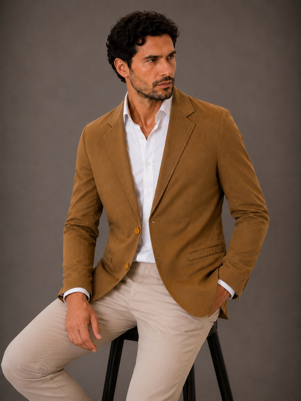 Blazer Premium Masculino Slim Sarja com Elastano - Caramelo