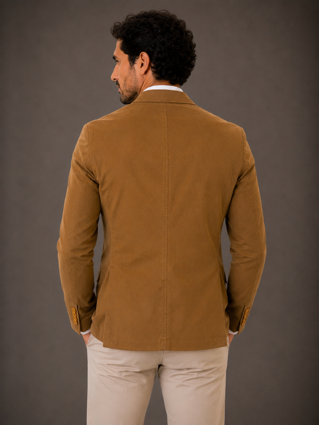 Blazer Premium Masculino Slim Sarja com Elastano - Caramelo