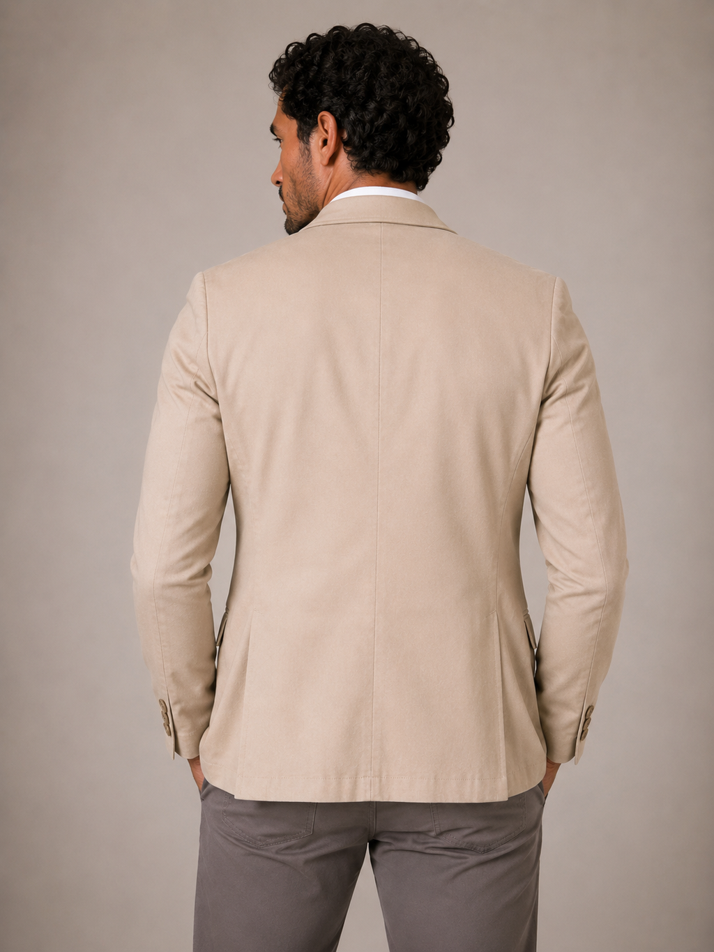 Blazer Premium Masculino Slim Sarja com Elastano - Beje