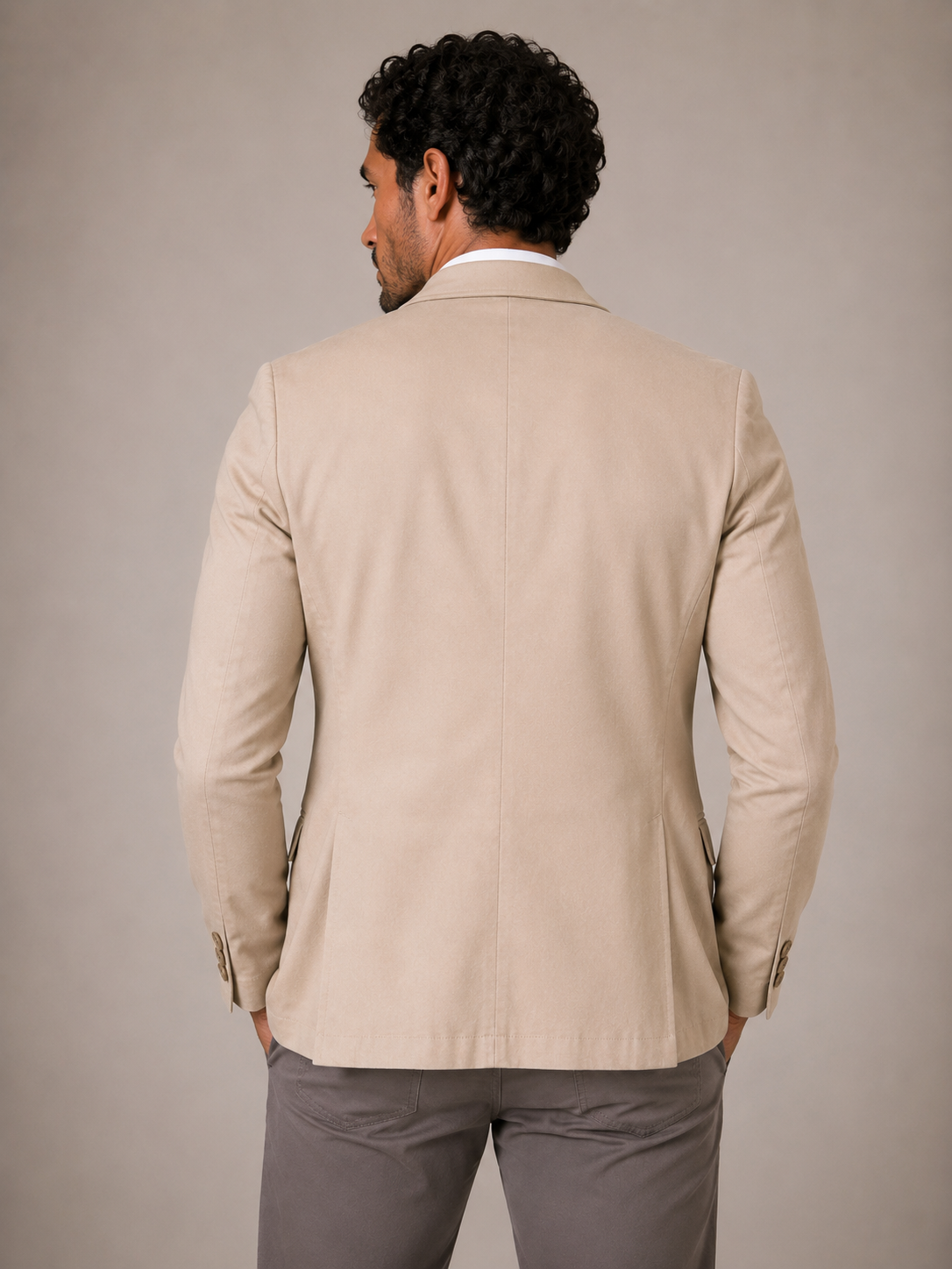 Blazer Premium Masculino Slim Sarja com Elastano - Beje