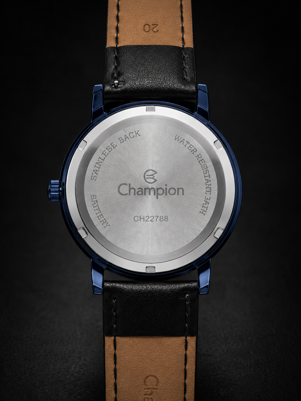 Relógio Champion Preto com Azul com pulseira de couro genuíno