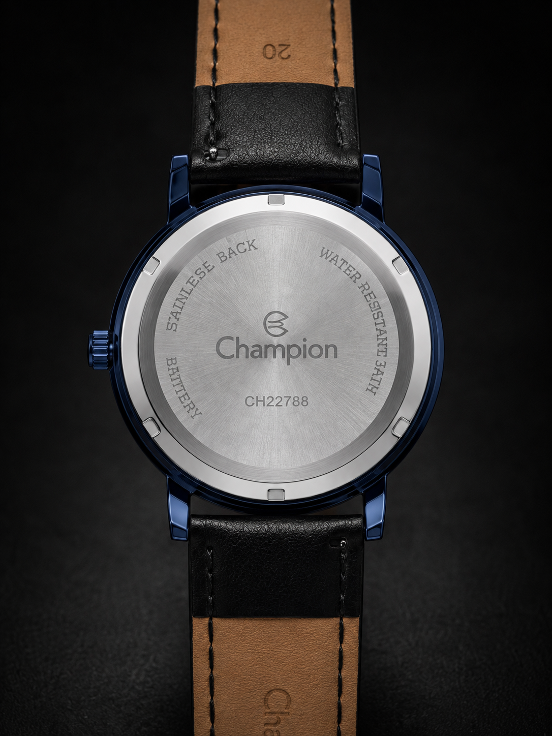 Relógio Champion Preto com Azul com pulseira de couro genuíno
