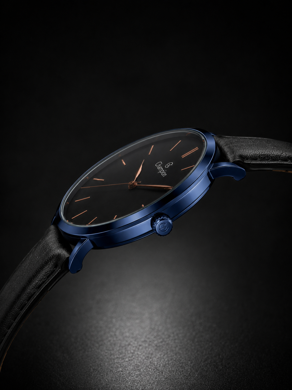 Relógio Champion Preto com Azul com pulseira de couro genuíno
