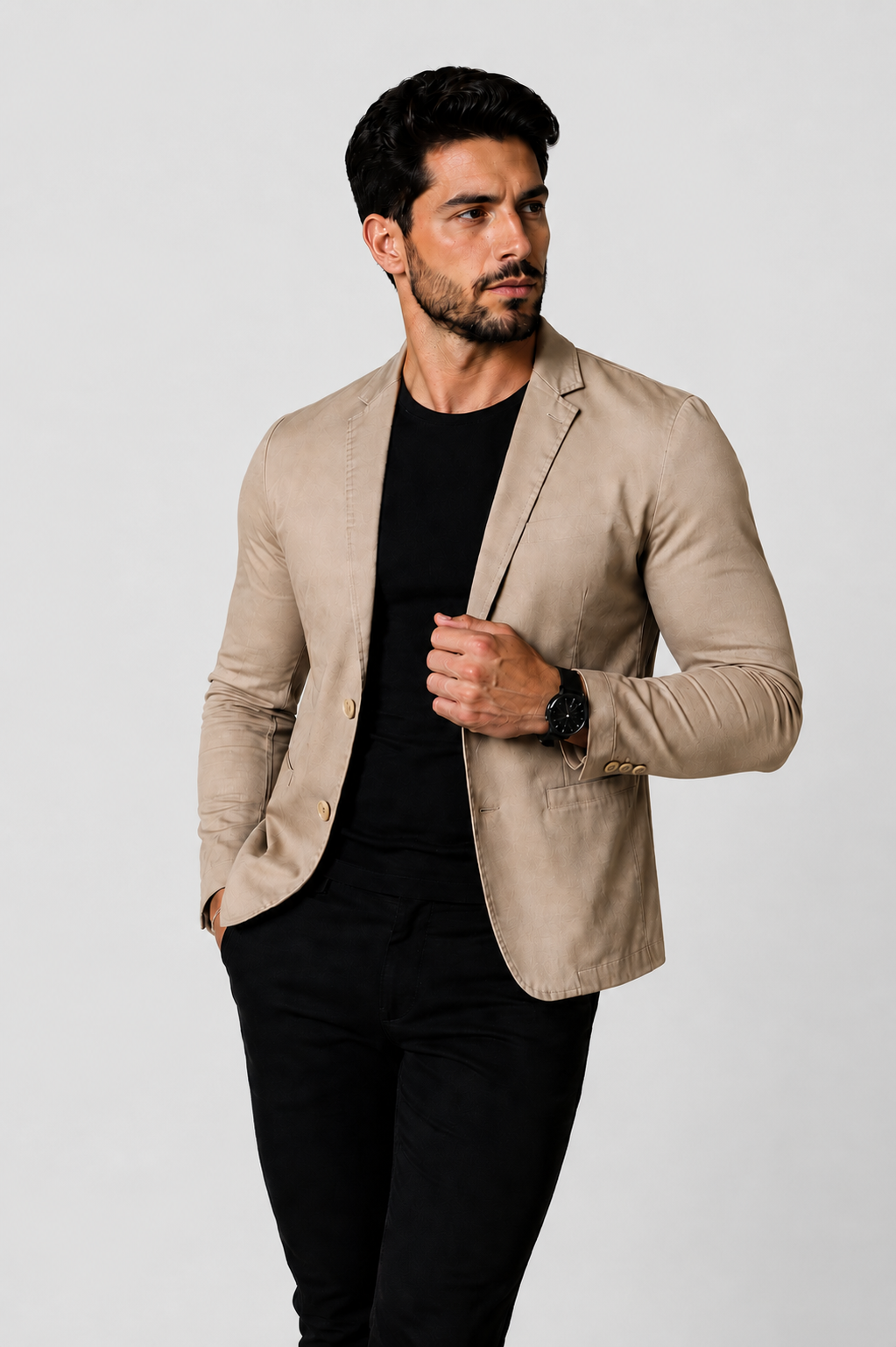 Blazer Masculino Slim Sarja com Elastano - Beje