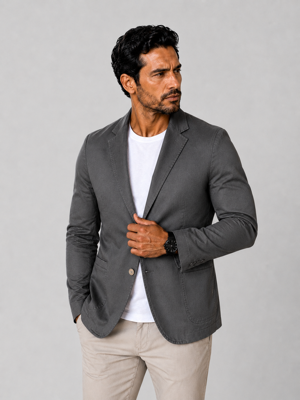 Blazer Masculino Slim Sarja com Elastano - Cinza Chumbo
