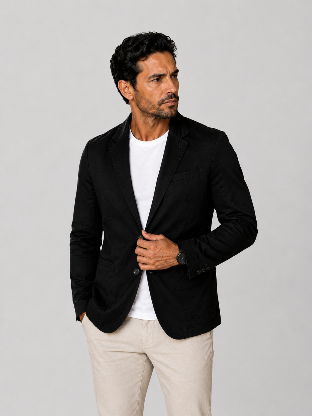 Blazer Masculino Slim Sarja com Elastano - Preto