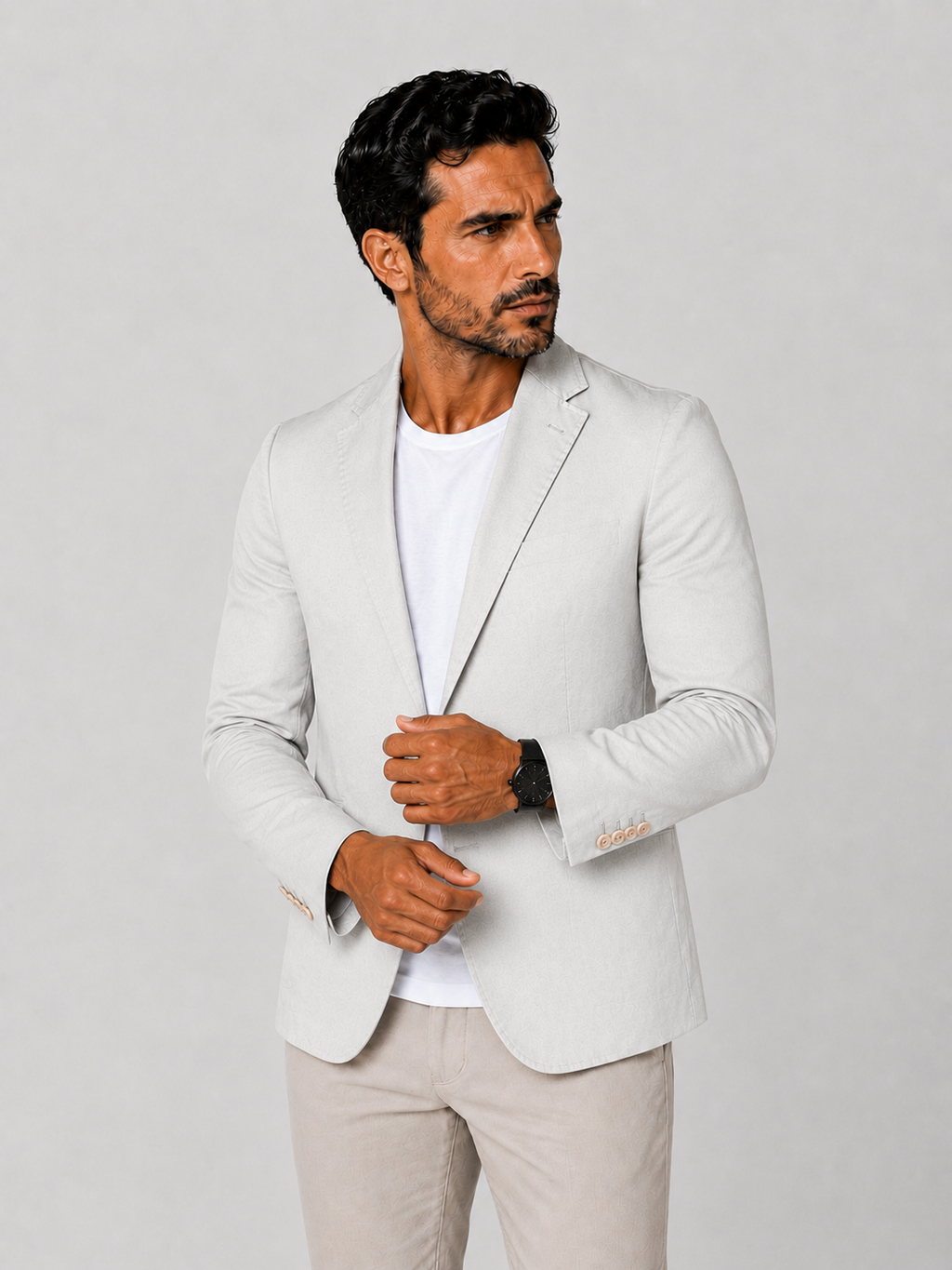 Blazer Masculino Slim Sarja com Elastano - Branco Gelo