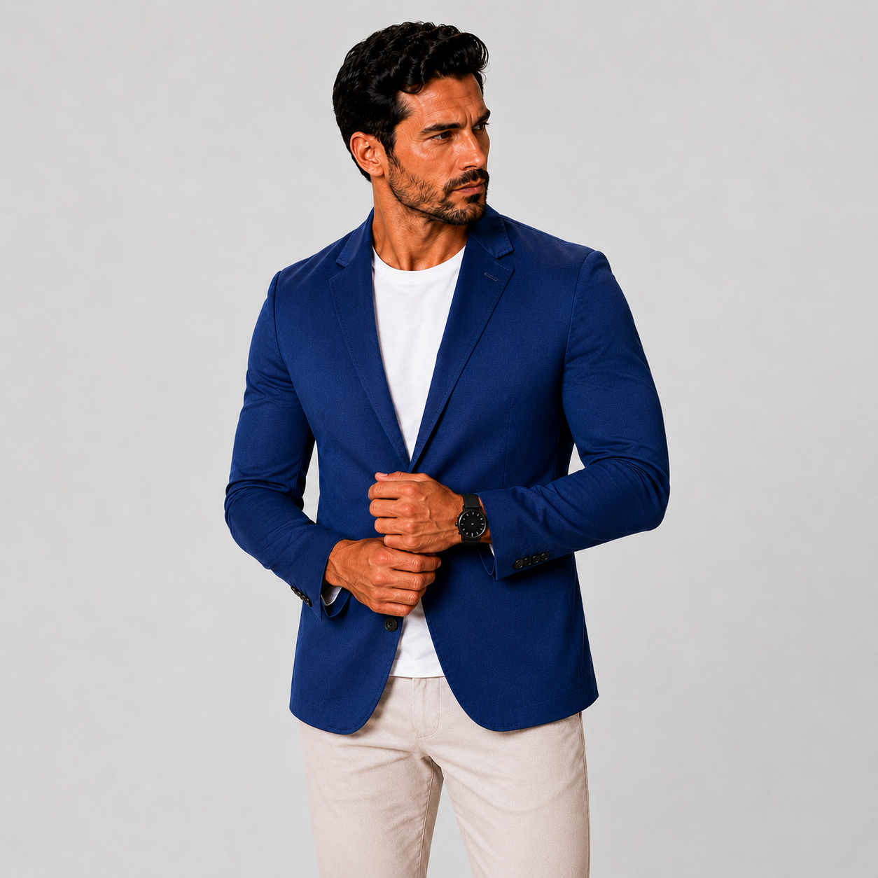 Blazer Masculino Slim Sarja com Elastano - Azul Petróleo