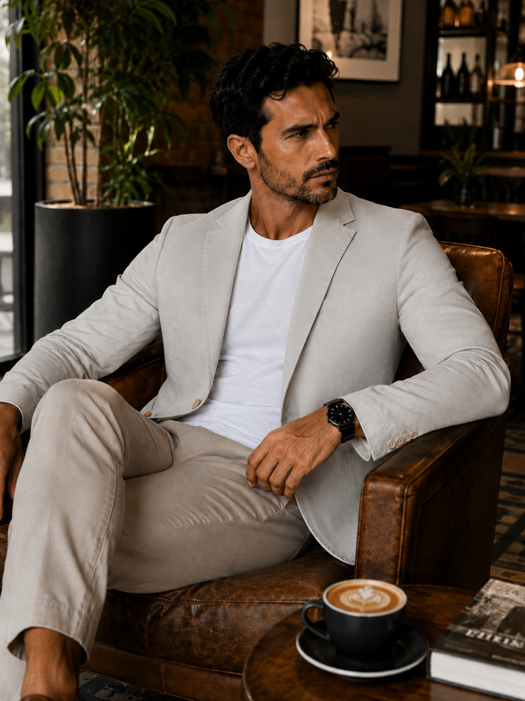 Blazer Masculino Slim Sarja com Elastano - Branco Gelo