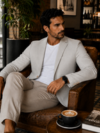 Blazer Masculino Slim Sarja com Elastano - Branco Gelo