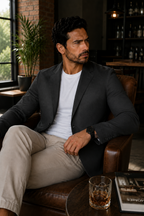 Blazer Masculino Slim Sarja com Elastano - Cinza Chumbo