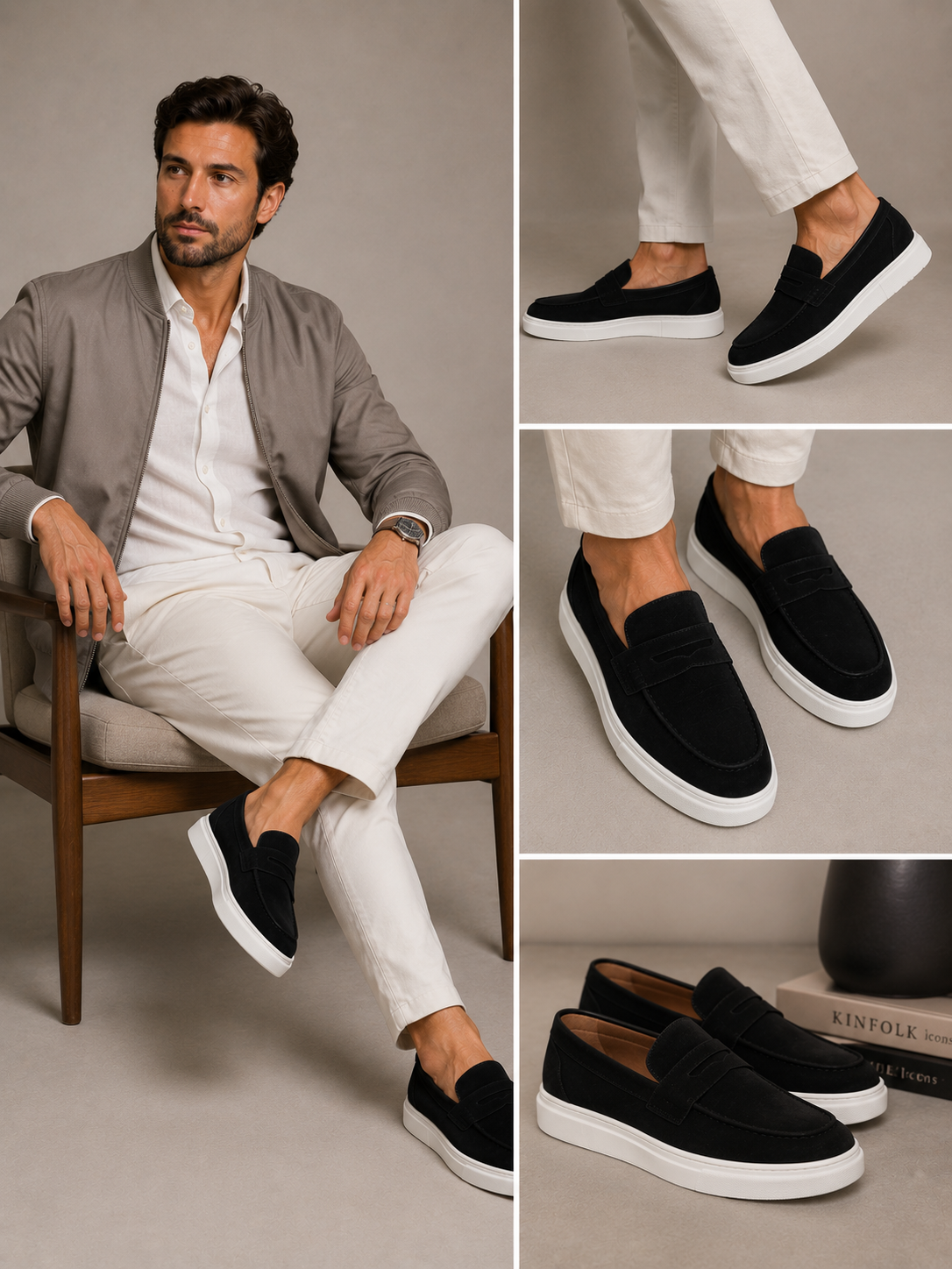 Mocassim Loafer em Camurça - Preto