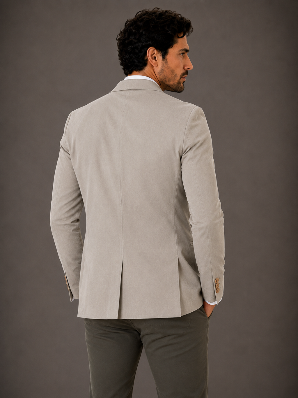 Blazer Premium Masculino Slim Sarja com Elastano - Bege Gelo