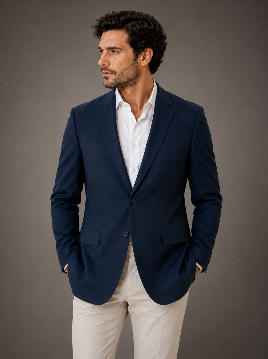 Blazer Premium Masculino Slim Sarja com Elastano - Azul Marinho